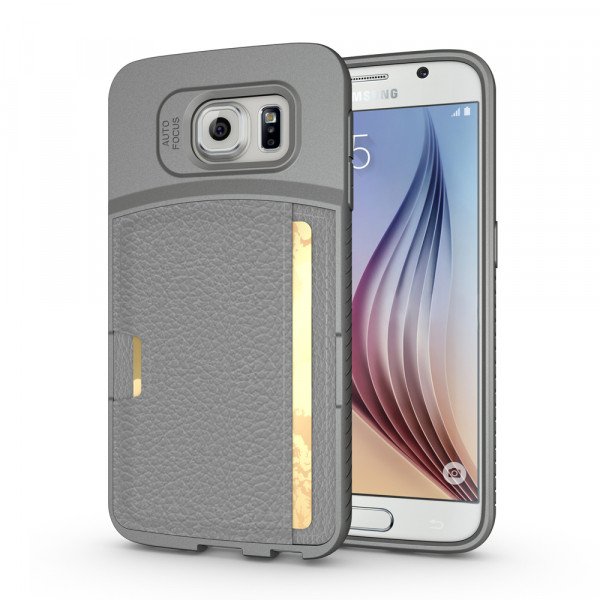 Wholesale Samsung Galaxy S6 Credit Card Fiber Hybrid Case (Gray)